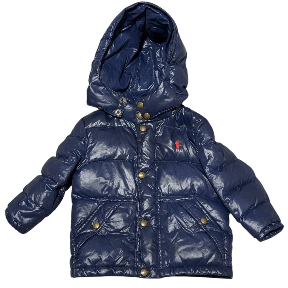 Ralph Lauren Navy Puffer Jacket 24 months Shiny Removable hood